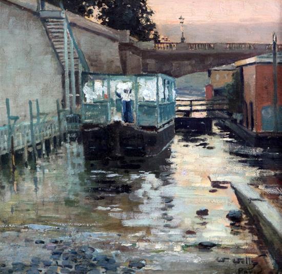 William Page Atkinson Wells (1872-1923) Houseboats on the Seine 12.5 x 13in.